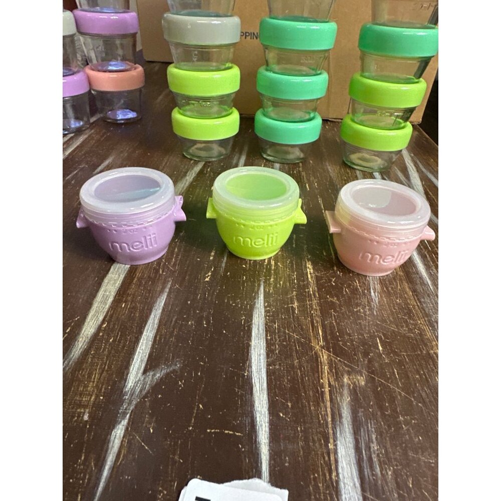 7492.. melii smaal glass baby food jars puree  1 oz jars 12  2 oz jars 10 and 3 - Picture 4 of 6